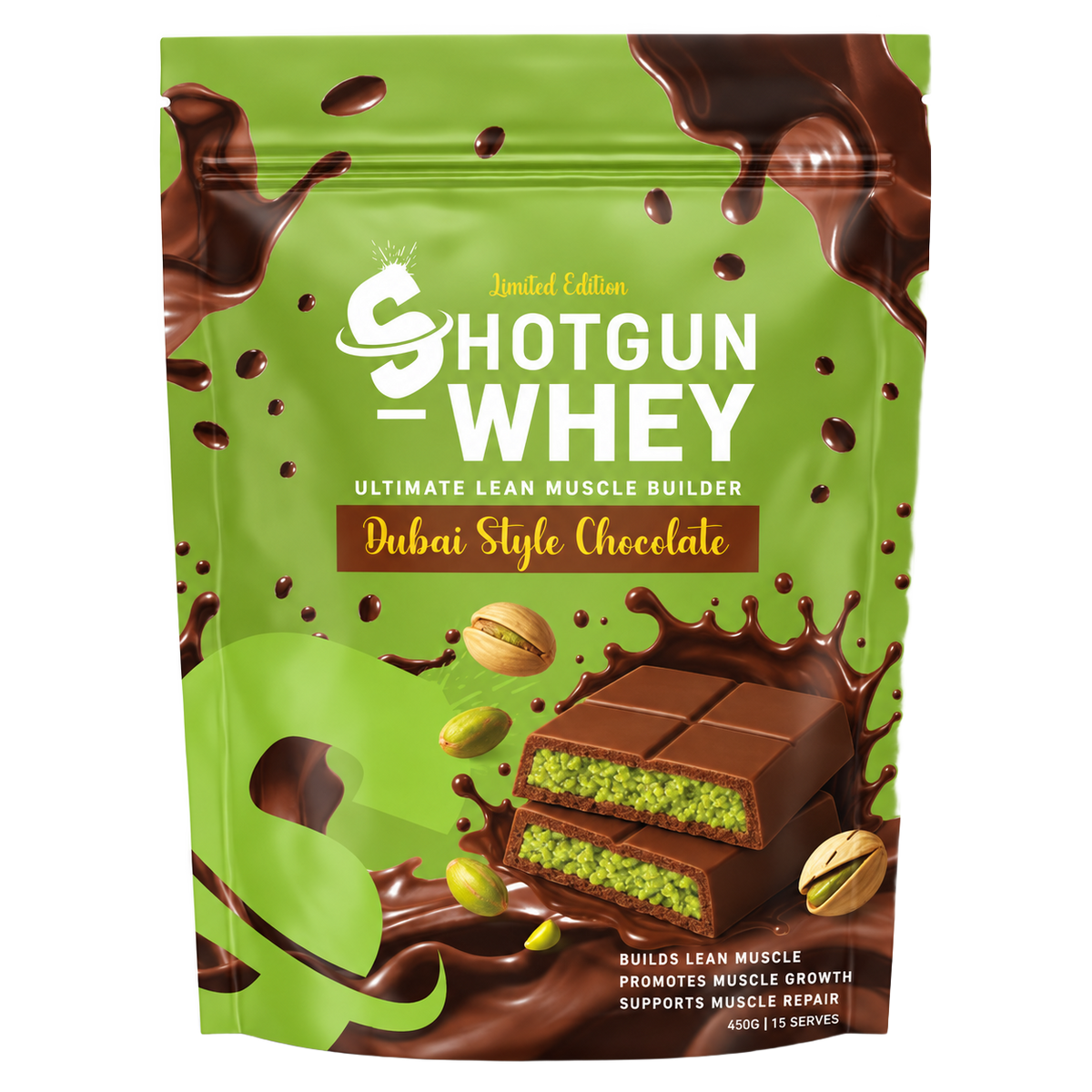 Shotgun Whey Protein – Dubai Chocolate (limited edition)